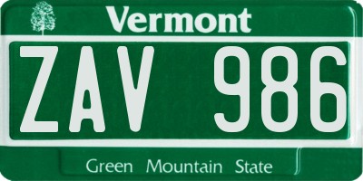 VT license plate ZAV986