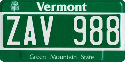 VT license plate ZAV988