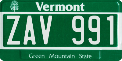 VT license plate ZAV991