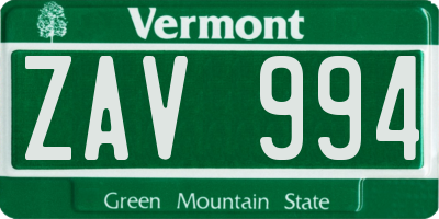 VT license plate ZAV994