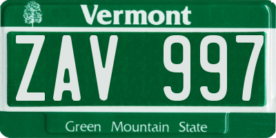 VT license plate ZAV997