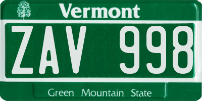 VT license plate ZAV998
