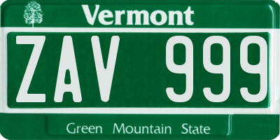VT license plate ZAV999