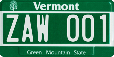 VT license plate ZAW001