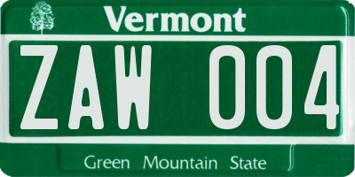 VT license plate ZAW004