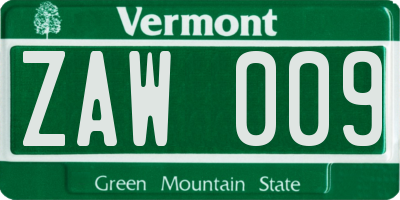 VT license plate ZAW009
