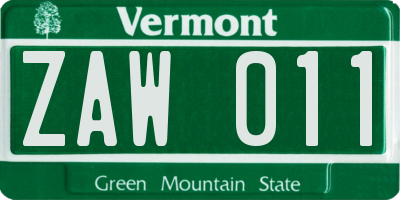 VT license plate ZAW011