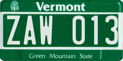 VT license plate ZAW013