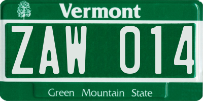VT license plate ZAW014