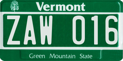 VT license plate ZAW016