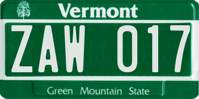 VT license plate ZAW017