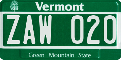 VT license plate ZAW020