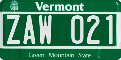 VT license plate ZAW021