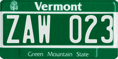 VT license plate ZAW023