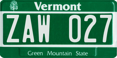 VT license plate ZAW027