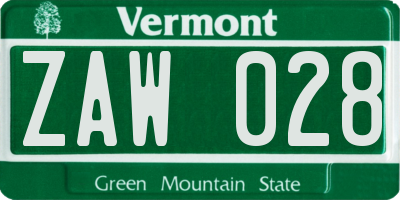 VT license plate ZAW028