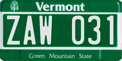 VT license plate ZAW031