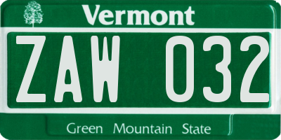 VT license plate ZAW032