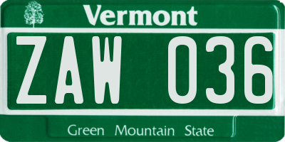 VT license plate ZAW036