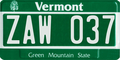 VT license plate ZAW037