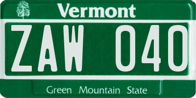 VT license plate ZAW040