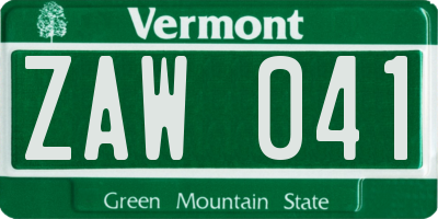 VT license plate ZAW041