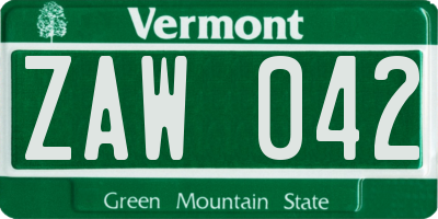 VT license plate ZAW042