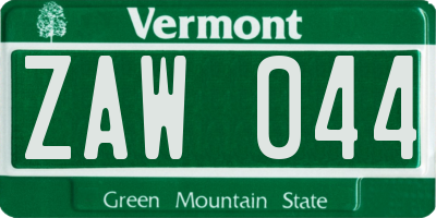 VT license plate ZAW044