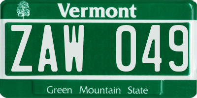 VT license plate ZAW049
