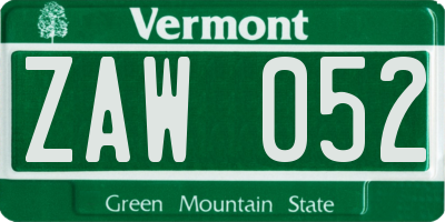 VT license plate ZAW052