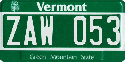 VT license plate ZAW053