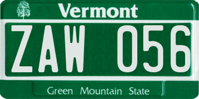 VT license plate ZAW056