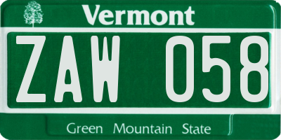 VT license plate ZAW058