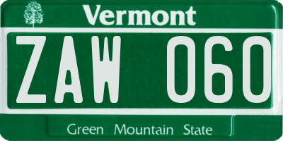 VT license plate ZAW060