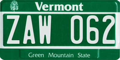 VT license plate ZAW062