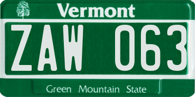 VT license plate ZAW063
