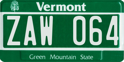 VT license plate ZAW064