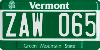 VT license plate ZAW065