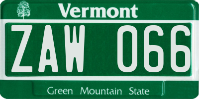VT license plate ZAW066