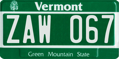 VT license plate ZAW067