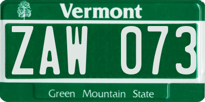 VT license plate ZAW073