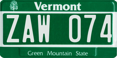 VT license plate ZAW074