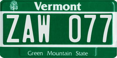 VT license plate ZAW077