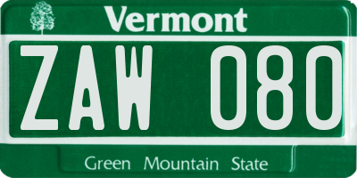 VT license plate ZAW080