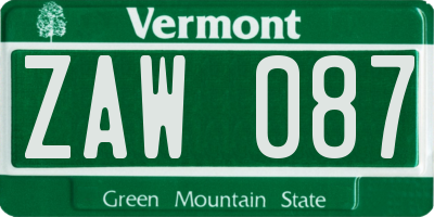VT license plate ZAW087
