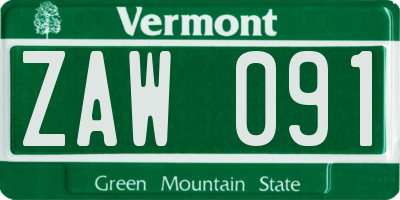 VT license plate ZAW091