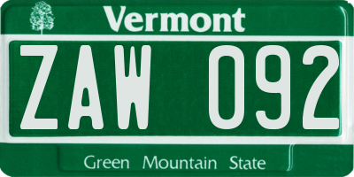 VT license plate ZAW092