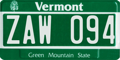 VT license plate ZAW094