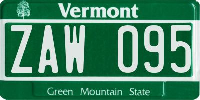 VT license plate ZAW095