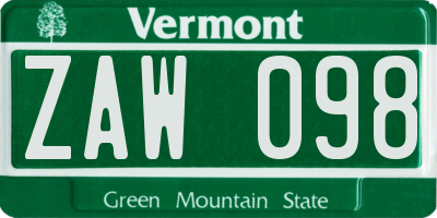 VT license plate ZAW098
